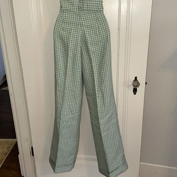 Vintage 70s H.I.S. for Girls Navy Blue, Green & Light Blue Wide Leg Pants - Picture 6 of 8